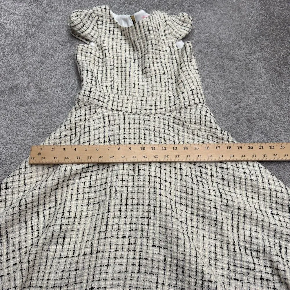 Zoe LTD Tweed A-Line Fit & Flare Dress Girls 14 Beige Black Plaid Cap Sleeve